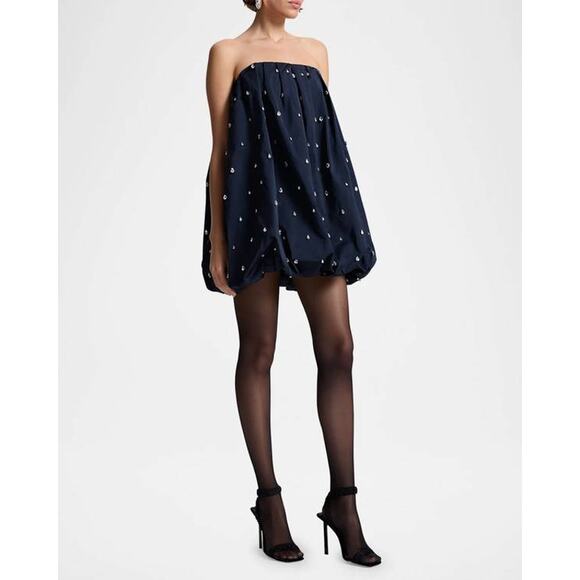 A.L.C.  Holly Embellished Strapless Bubble Hem Mini Dress in Navy 6 - Picture 2 of 4